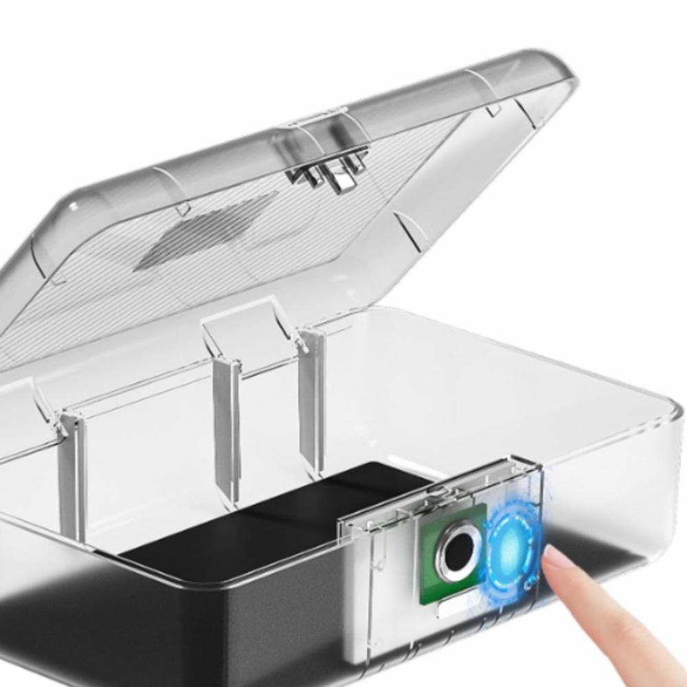 Clear Locking Storage Box with Blue LED Button